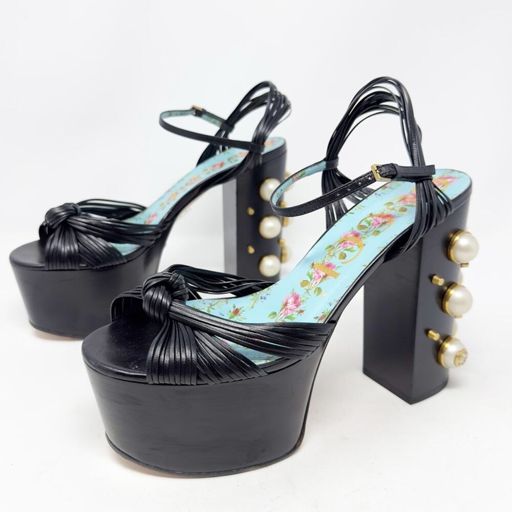Gucci Allie Pearl Knot Platform Sandals Size 38